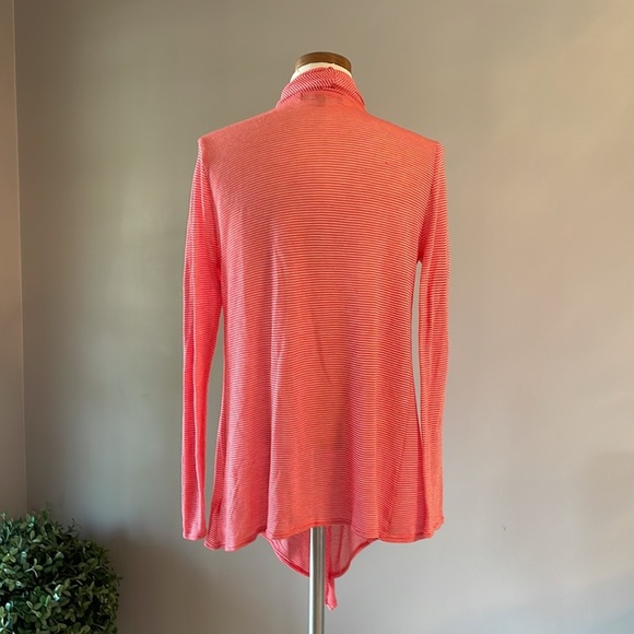 ELLEN TRACY pinstripe 3 ways cardigan wrap lightweight knit coral white M/L - Picture 2 of 12